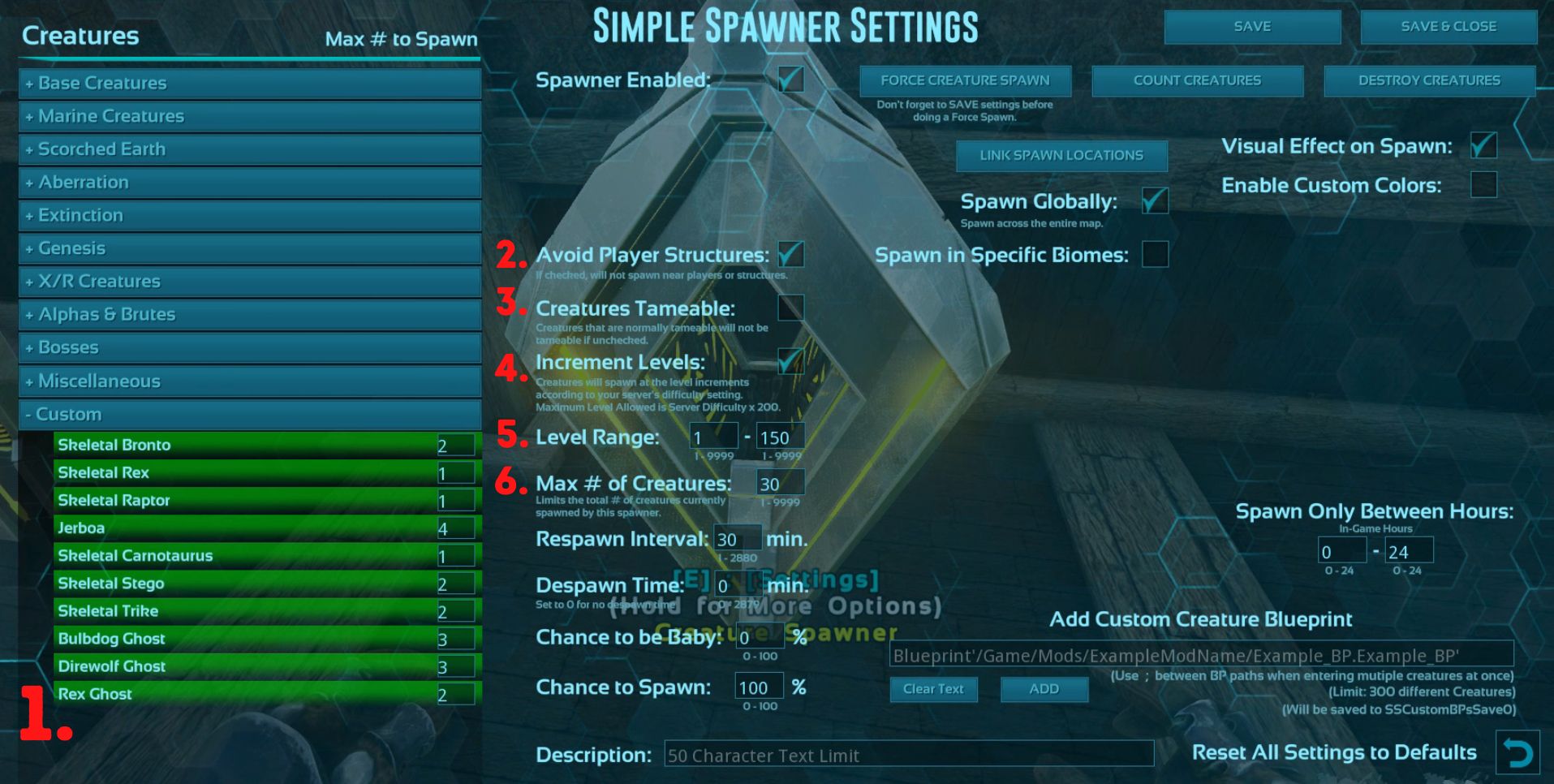 simple spawner settings