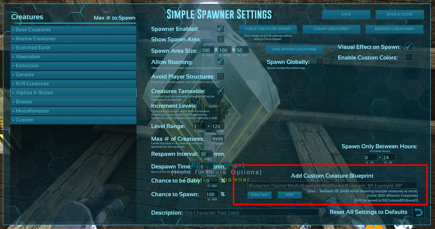 simple spawners settings Blueprint