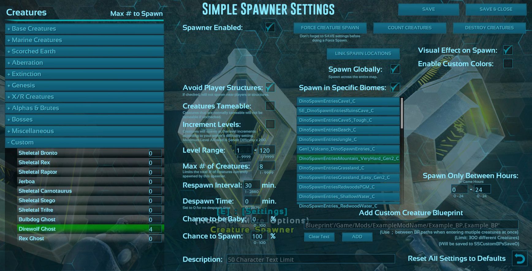 specific biome settings