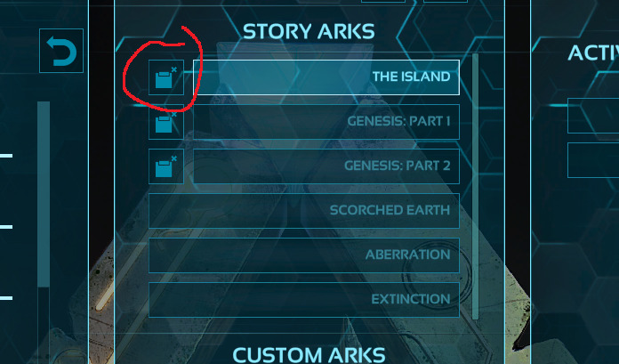 ARK Menu showing the icon of an existing save file